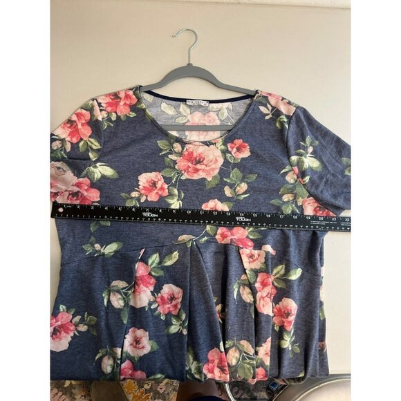 Women La Clef 2X Baby Doll Floral Tunic Blouse Tee Elbow Sleeves - Picture 6 of 6